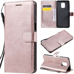 For Xiaomi Redmi Note 9S / Note 9 Pro Solid Color Horizontal Flip Protective Leather Case with Holder & Card Slots & Wallet & Photo Frame & Lanyard(Rose Gold)