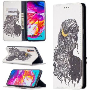 For Samsung Galaxy A70 Colored Drawing Pattern Invisible Magnetic Horizontal Flip PU Leather Case with Holder & Card Slots & Wallet(Girl)