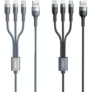 REMAX RC-070TH 1.2m 2A 3 in 1 USB to 8 Pin & USB-C / Type-C & Micro USB Charging Cable(Black)