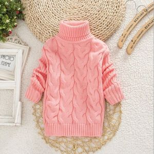 Pink Winter Children's Thick Solid Color Knit Bottoming Turtleneck Pullover Sweater  Height:16 Size?90-100cm?