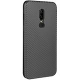 For OnePlus 6 Carbon Fiber Texture Magnetic Horizontal Flip TPU + PC + PU Leather Case with Card Slot(Black)