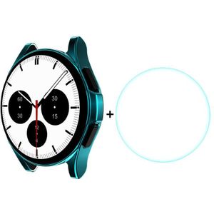 For Samsung Galaxy Watch4 Classic 46mm ENKAY Hat-Prince Full Coverage Electroplate Soft Case TPU HD Clear Cover + Tempered Glass Protector(Cyan)