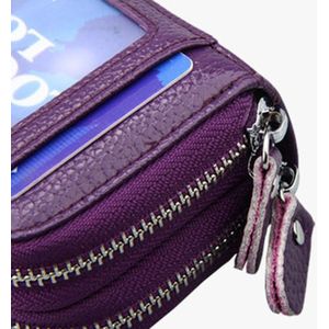 Genuine Cowhide Leather Dual Layer Solid Color Zipper Card Holder Wallet Coin Purse Card Bag Protect Case with Card Slots & Coin Position  Size: 10.5*7.0*4.0cm(Dark Blue)