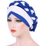 Two-color Braided Milk Silk Turban Cap  Size:M?56-58cm?(Royal Blue + White)