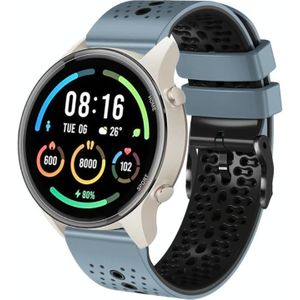 Voor Xiaomi MI Watch Sport 22 mm geperforeerde tweekleurige siliconen horlogeband (blauw + zwart)