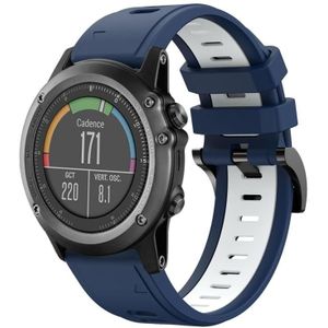 Voor Garmin Fenix 3 26mm tweekleurige sport siliconen horlogeband (middernachtblauw + wit)