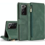 For Samsung Galaxy Note20 Ultra Skin-feel Crazy Horse Texture Zipper Wallet Bag Horizontal Flip Leather Case with Holder & Card Slots & Wallet & Lanyard(Dark Green)