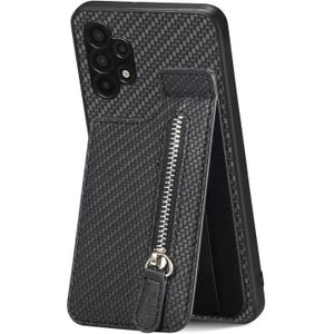 Voor Samsung Galaxy A32 5G Koolstofvezel Verticale Flip Rits Telefoon Case (Zwart)