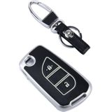 Car Auto PU Leather Intelligence Two Buttons Luminous Effect Key Ring Protection Cover for 2014 Version RAV4 2015 Version Highlander(Silver)