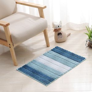 Stripe Indoor Anti-slip Bathroom Kitchen Floor Mat Microfiber Rug Carpet  Size:43x61cm(Blue)