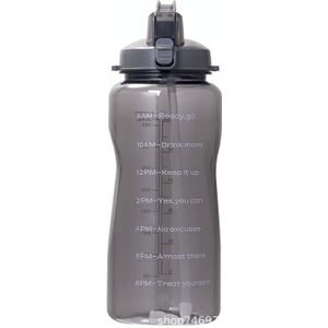 2000ml Large Capacity Portable Bounce Lid Water Bottle with Straw Tritan Material Outdoor Sports Kettle(Black)