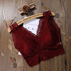 Women Lace Crop Top Seamless Ladies Sexy V neck Tube Tops  Size:One Size(Wine Red)