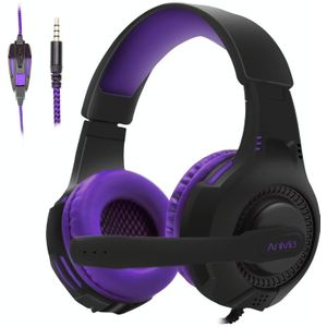 SADES AH-68 3.5mm Plug Wire-controlled E-sports Gaming Headset with Retractable Microphone  Cable Length: 2m(Black purple)