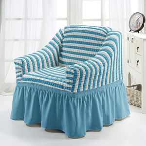 Four Seasons Universal Elastic Full Coverage Skirt Style Sofa Cover  Size: Single S 90-140cm(Two-colors Blue)