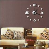 ISHOWTIENDA Fashion Acrylic DIY Coffee Cup Self Adhesive Interior Wall Creative Decoration Clock Mute Clock Stickers Muraux Wall Clock(White)