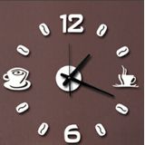 ISHOWTIENDA Fashion Acrylic DIY Coffee Cup Self Adhesive Interior Wall Creative Decoration Clock Mute Clock Stickers Muraux Wall Clock(White)