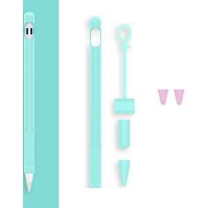 2 Sets 4 In 1 Stylus Silicone Protective Cover + Anti-Lost Rope + Double Pen Nip Cover Set For Apple Pencil 1(Mint Green)