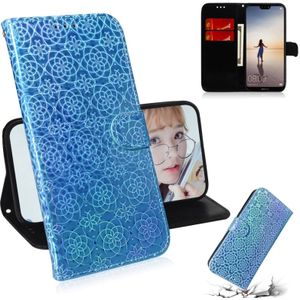 For Huawei P20 Lite / Nova 3e Solid Color Colorful Magnetic Buckle Horizontal Flip PU Leather Case with Holder & Card Slots & Wallet & Lanyard(Blue)