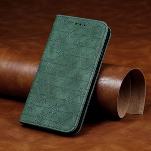 For iPhone 7 Plus / 8 Plus Lucky Flowers Embossing Pattern Magnetic Horizontal Flip Leather Case with Holder & Card Slots(Dark Green)