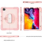 360 Degree Rotation Contrast Color Shockproof Silicone + PC Case with Holder & Hand Grip Strap & Shoulder Strap For iPad Air 2020 10.9 / Pro 11 2020 / 2021 / 2018 (Rose Gold)