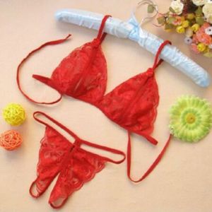 3 PCS Lady Lotion Open Sexy Lace Three-Point Erotic Lingerie Open Panties Temptation Set(Red)