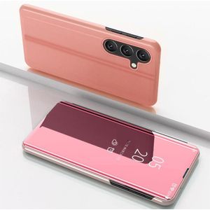 Voor Samsung Galaxy A15 vergulde spiegel horizontale flip lederen telefoonhoes met houder (rosé goud)