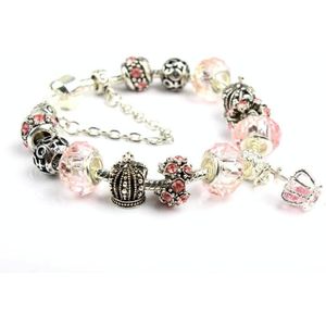 Ladies Crown Colorful Crystal Beaded Bracelet Handmade Glass Bead Bracelet Length: 19cm(DZ36)