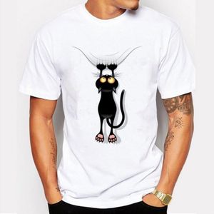 Kat Scratching quilt korte mouwen T-shirt voor mannen  maat: L (wit)