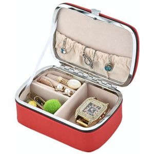 HN-002 Travel Mini Portable PU Ear Stud Jewelry Storage Box(Red)