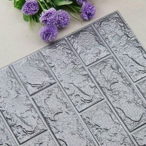 2 PCS Self Adhesive Waterproof TV Background Brick Wallpapers 3D Wall Sticker Living Room Wallpaper Mural Bedroom Decorative Stickers  Dimensions:70cm x 77cm(Silver gray)