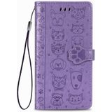 For Xiaomi Redmi Note 8 Pro Cute Cat and Dog Embossed Horizontal Flip PU Leather Case with Holder / Card Slot / Wallet / Lanyard(Light Purple)
