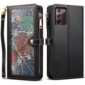 Voor Samsung Galaxy Note20 ESEBLE Star Series Lanyard Rits Portemonnee RFID Leather Case(Black)