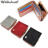 Women Mini Leather Clutch Card Holder Short Wallet(Wine Red)