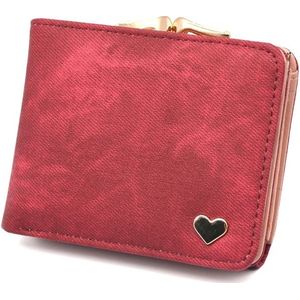 Women Mini Leather Clutch Card Holder Short Wallet(Wine Red)