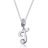 S925 Sterling Silver 26 English Letter Pendant DIY Bracelet Necklace Accessories  Style:T