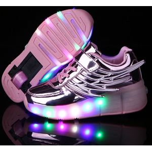 K02 LED Light Single Wheel Wing Rolschaatsen Schoenen Sportschoenen  Grootte : 37 (Roze)