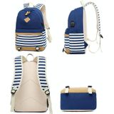 2 PCS/Set Printed Canvas Backpack Student School Bag Striped Large Capacity Backpack(Dark Blue)