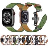 Vlindergesp lederen horlogeband voor Apple Watch-serie 8 & 7 41 mm / SE 2 & 6 & SE & 5 & 4 40 mm / 3 & 2 & 1 38 mm (groen-bruin + zwarte gesp)