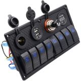 5Pin Multi-function Combination Switch Panel Voltmeter + Cigarette Lighter + Double Lights 8 Way Switches + Dual USB Charger + Cigarette Lighter Socketfor Car RV Marine Boat
