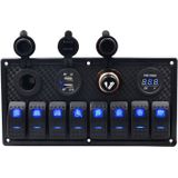 5Pin Multi-function Combination Switch Panel Voltmeter + Cigarette Lighter + Double Lights 8 Way Switches + Dual USB Charger + Cigarette Lighter Socketfor Car RV Marine Boat