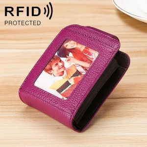 KB189 Vertical Cowhide Leather Organ Shape Multiple Card Slots Anti-magnetic RFID Wallet for Ladies  with Transparent Window(Purple)