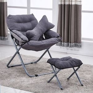 Creative Lazy Folding Sofa Living Room Single Sofa Chair Tatami Lounge Chair with Footrest / Pillow(Grey)