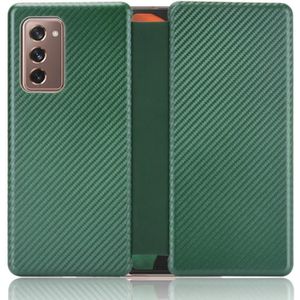 For Samsung Galaxy Z Fold2 5G Carbon Fiber Texture Magnetic Horizontal Flip TPU + PC + PU Leather Case with Card Slot(Green)