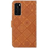 For Huawei P40 Ethnic Style Embossed Pattern Horizontal Flip Leather Case with Holder & Card Slots & Wallet & Lanyard(Brown)