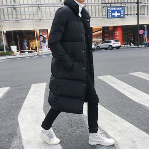 Mens Long Down Jacket Coat Winter Parkas Thick Warm Slim Fit Male Overcoat  Size:5XL(Black)