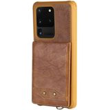 For Galaxy S20 Ultra Vertical Flip Shockproof Leather Protective Case with Short Rope  Support Card Slots & Bracket & Photo Holder & Wallet Function(Brown)
