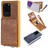 For Galaxy S20 Ultra Vertical Flip Shockproof Leather Protective Case with Short Rope  Support Card Slots & Bracket & Photo Holder & Wallet Function(Brown)