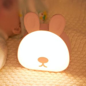 Cute Rabbit Night Light USB Charging Bedroom Bedside Sleeping Eye Protection Lamp(Pink)