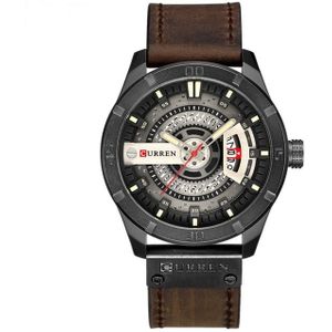 CURREN M8301 Men Military Sports Watch Quartz Date Clock Leather Wristwatch(black case grey face light brown band)