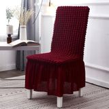 Bubble Skirt Chair Cover Household Elastic Universal One-piece  Seat Stool Cover Fabric Grid Chair Cover  Size: Universal Size(Wine Red)